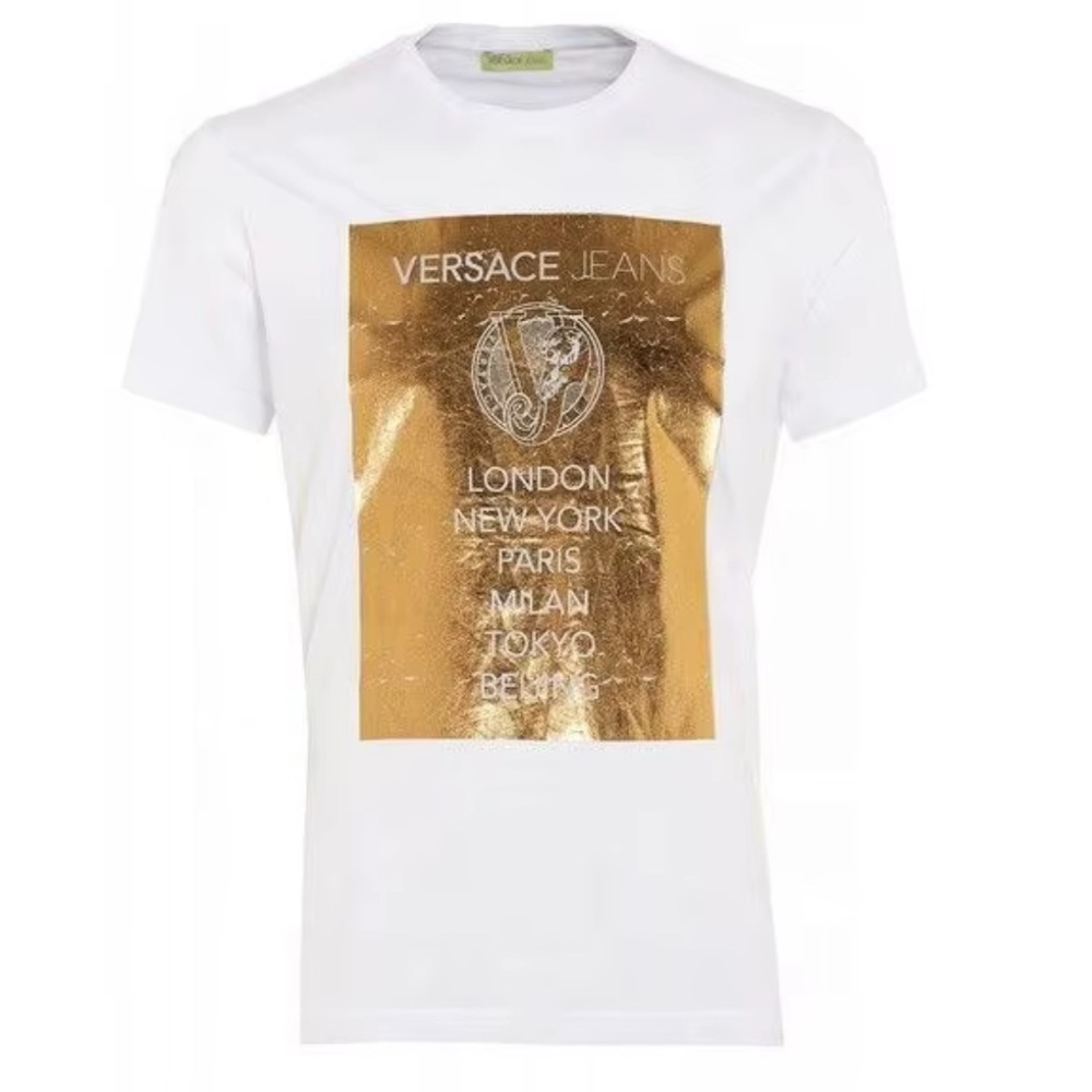 Versace White Tee with Gold Foil Graphic